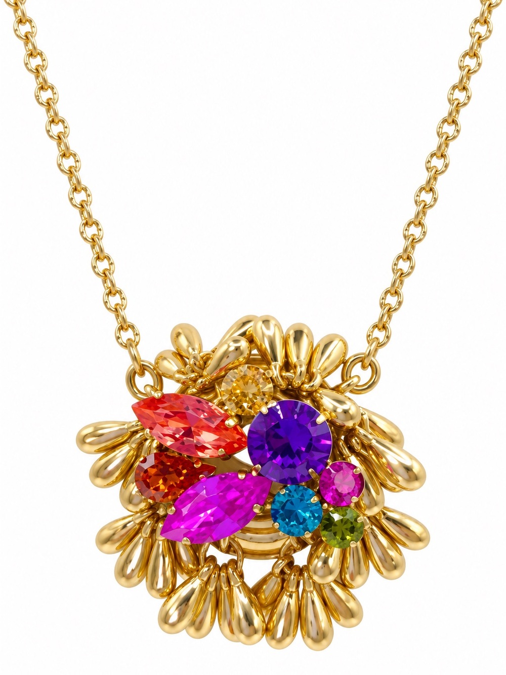 Betsey Johnson Gold tone Crystal Cluster Pendant Necklace